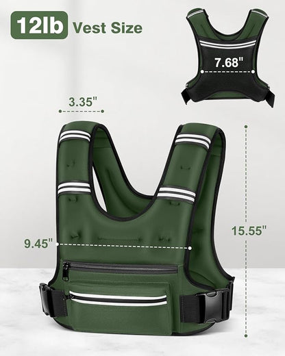 Weighted Vests for Women Men, 8 12 16 20 lb Weighted Vest with Storage Pockets, Rucking Vest with Reflective Stripe, Adjustable Straps Weight Vest for Running, Walking, Workout, Training