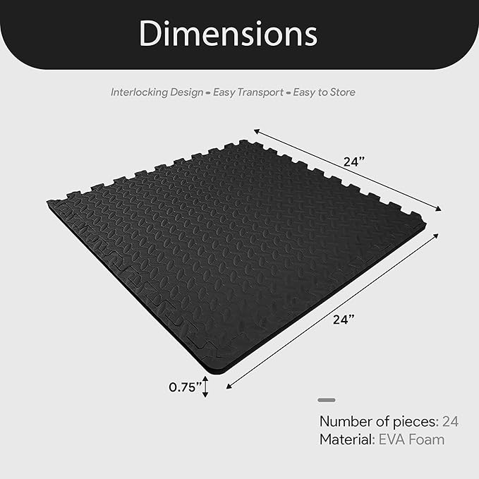 BalanceFrom Puzzle Exercise Mat 3/4" Thick, EVA Interlocking Foam Floor Tiles for Home Gym, Mat for Home Workout Equipment, Floor Padding for Kids, Multiple Sizes and Colors