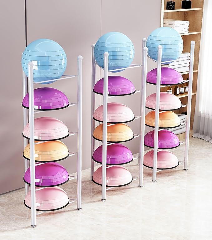 Organizer Rack Home Gym Exercise Half Balance Ball Trainer Holder Storage Rack - Home Fitness Gym Workout Equipment 3/5/6/7 Tier Floor Stand Corner Storage Organizer for Basketball Bowling Medicine Yo