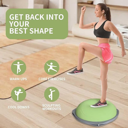 workout equipment for home，boso balancing ball，half ball balance trainer，core training equipment， 27.5 inch Yoga Exercise Ball for Home Gym Core Training Anti-Skid Surface (Green Heart-27.5'')