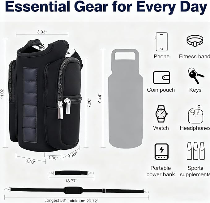 Magnetic Gym Bag with Water Bottle Holder - 6 Built-in Magnets, Phone Pockets & Adjustable Shoulder Strap, Water Bottle Bag for Men Women, Fitness Travel Sports Work Gym Accessories Organizer