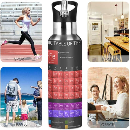 Periodic Table Water Bottle with Straw Lid for Fitness Gym Camping Outdoor Sports, Wide Mouth Vacuum Insulated 18/8 Stainless Steel, 22 oz