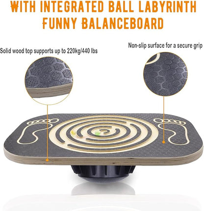 Wooden Balance Board Maze, Wobble Balance Board for Kids and Adults, for Core Strength Training, Leg Workout, Physical Therapy, Fitness, Skateboarding with Labyrinth