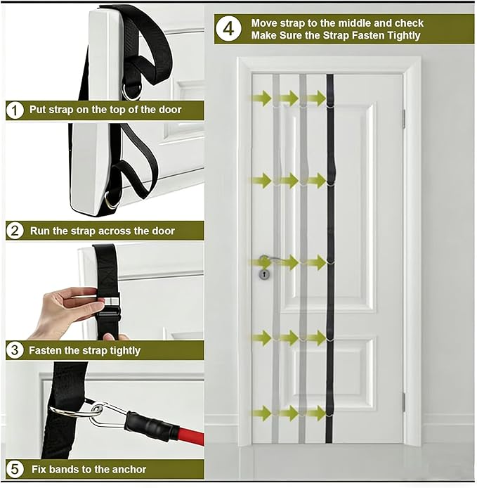 Multi Loop Door Anchor Strap for Resistance Bands, 16.4ft Heavy Duty Anchor System with Multiple Loops, Punch-Free Workout Strap with Storage Bag for Home Gym, Full Body Training & Physical Therapy