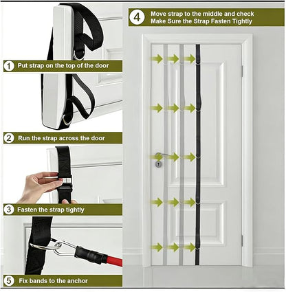 Multi Loop Door Anchor Strap for Resistance Bands, 16.4ft Heavy Duty Anchor System with Multiple Loops, Punch-Free Workout Strap with Storage Bag for Home Gym, Full Body Training & Physical Therapy