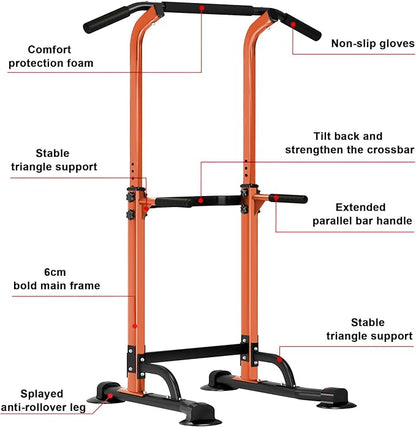 SogesHome Power Tower Pull Up Bar and Dip Station, Height Adjustable Dip Stand Exercise Machine for Home Gym, Multi-Functional Free Standing Strength Training Fitness Workout Station