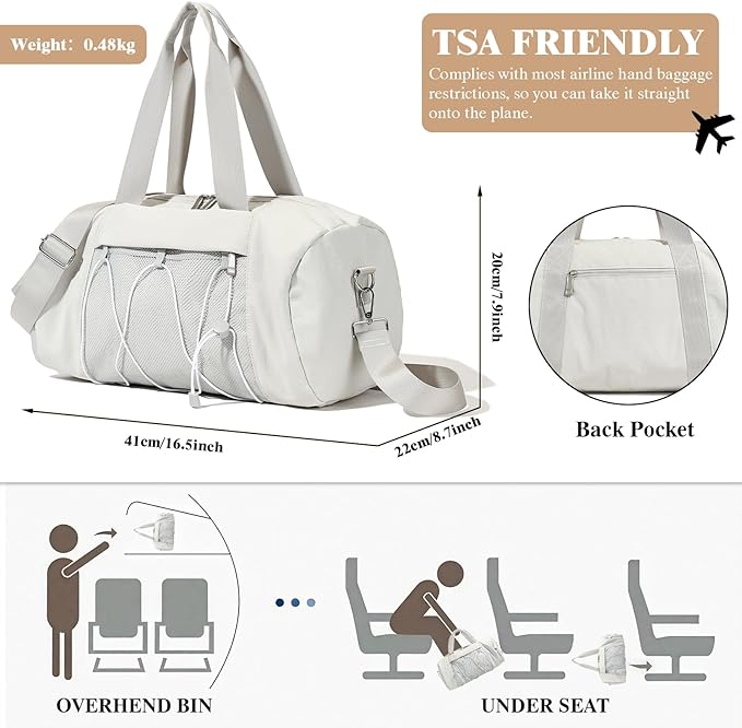 Small Gym Bag for Women, Travel Duffle Bag Carry On Weekender Bag with Shoe Compartment Overnight Gym Tote Personal Item Bag for Men