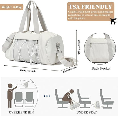 Small Gym Bag for Women, Travel Duffle Bag Carry On Weekender Bag with Shoe Compartment Overnight Gym Tote Personal Item Bag for Men