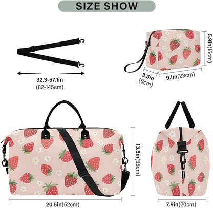 Weekender Bags Travel Duffel Gym Bag Small Scale Strawberry Carry on Overnight Tote Bag with Toiletry Bag for Airplane Travel Trip Gym Yoga