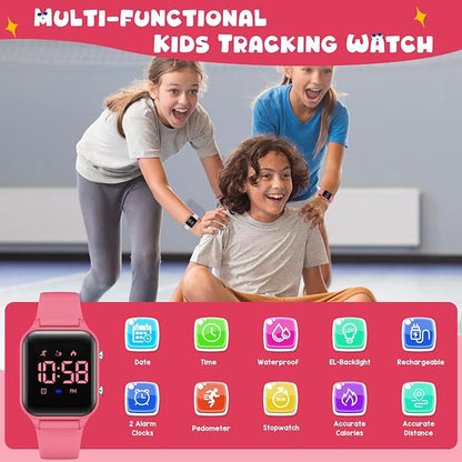 Kids Digital Watches for Boys Girls, Sports Watch with Fitness Tracker, Pedometer, Alarm Clocks, Stopwatch, No App Needed Waterproof Kids Watch, Gift for Teens Student Girls Boys Ages 5-14