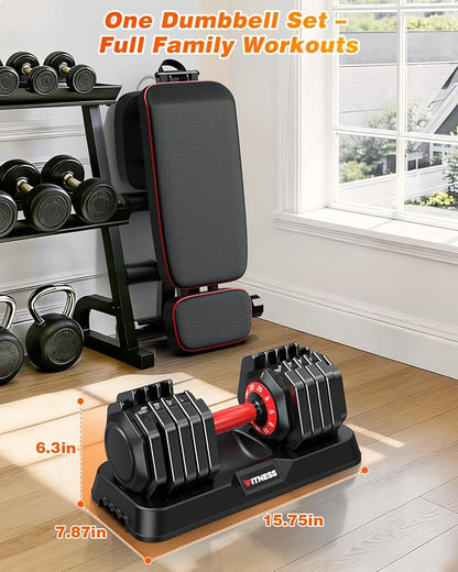 XDDIAS Adjustable Dumbbell Set of 2, 25/55/80/90LB Dumbbell Set- 1-Hand Fast Adjustment with Anti-Slip Handle, Compact Free Weights Dumbbells Set for Men/Women Home Gym Strength Training Equipment