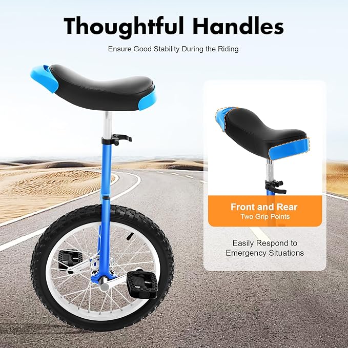 16/24 Inch Wheel Unicycle with Steel Rim, Unicycle Electric Wheel Skidproof Mountain Tire Cycling Sports Exercise with Adjustable Seat, Adults Kids Outdoor Sports Fitness Exercise Tool