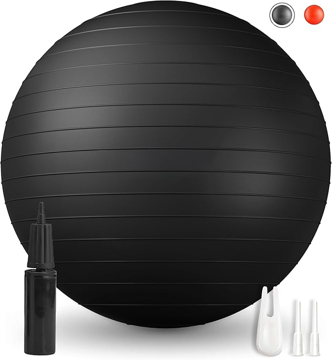 Exercise & Pilates Yoga Ball Anti-Burst and Slip Resistant - for Fitness, Pregnancy, Stability, Balance, Core Workout - Red Training Ball w/Quick Pump for Home Office Gym
