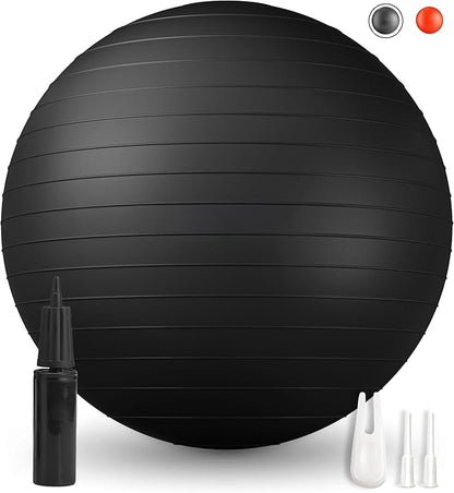 Exercise & Pilates Yoga Ball Anti-Burst and Slip Resistant - for Fitness, Pregnancy, Stability, Balance, Core Workout - Red Training Ball w/Quick Pump for Home Office Gym