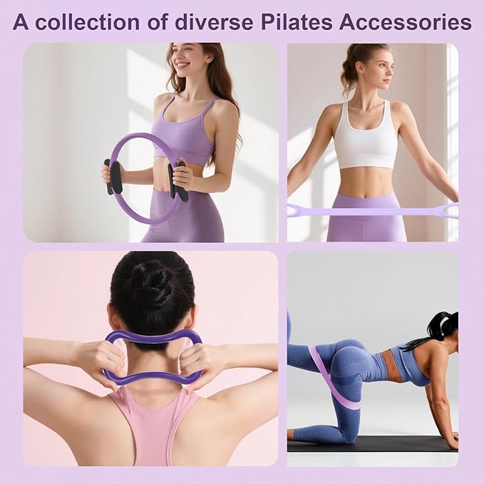 Pilates Essentials Kit-Home Pilates kit for Women with Pilates Ring and Ball,5 Resistance Bands for Beginners-Train Muscles, Flexibility & Core Strength