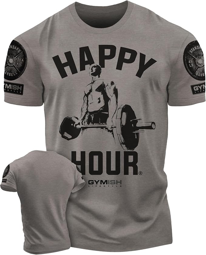 Gymish Lifestyle Happy Hour Deadlift Work Out T-Shirt, Weightlifting Gym Shirts
