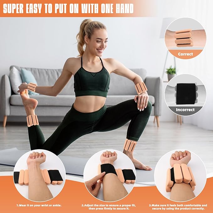 Ankle Weights for Women Men, Silicone Wrist Weights Set of 2 - Wearable Leg Weights/Arm Weights Ideal for for Home Gym Workout, Running, Yoga, Pilates, Barre, Exercise, Strength Training