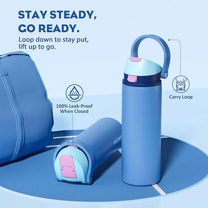 POWCAN 24 oz Metal Sports Water Bottle: 2-in-1 Push-Button Spout & Quick-Flip Straw, Leakproof, Cold 24Hrs, Lockable, Fits Car Cup Holder, Insulated Steel Cup for School, Hiking, Gift (Ohana Blue)