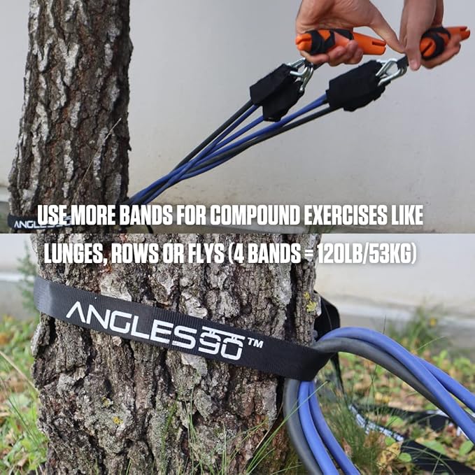 Angles90 Pull Up Assistance Bands - 2-Pack Black & Blue, 40 & 20 lb - Suspension Training with Angle 90s Grips - Deadlift Platform Bands for Lower Body - Pull Up Bar Assistance for Upper Body