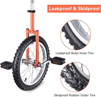 AW 16/18/20/24 Inch Wheel Outdoor Unicycle Adjustable Seat Exercise Bicycle Fit Adults Kids Outdoor Sports Fitness Exercise, for Choice