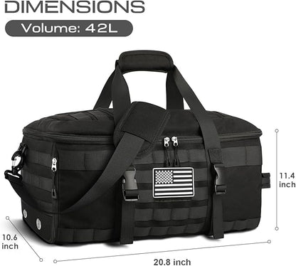 ETRONIK Gym Bags for Men, Large Tactical Duffle Bag Backpack with Shoe Compartment, 3 in 1 Carry on Bag Travel Backpack with Wet Pocket, Weekender Overnight Range Bag for Workout Football Gym, Black