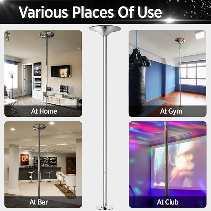 Yaheetech Professional Dance Pole Spinning Static Dancing Pole Portable Removable 45mm Dance Pole Kit for Exercise Club Party Pub Home w/Tools, Silver/Gold
