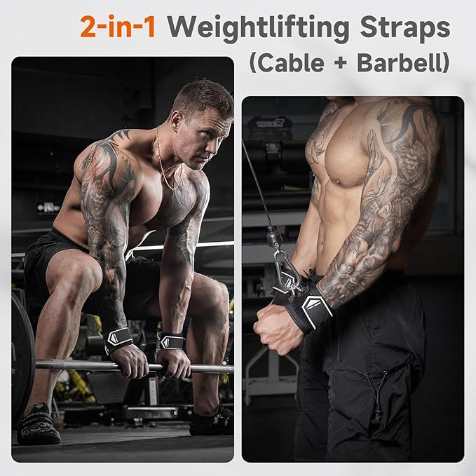 Non-Slip Gym Wrist Sraps for Weightlifting, Double Rubber Weight Lifting Straps with D Rings for Cable Machine Workout, Wrist Wraps with Cushion Wrist Loop for Men Women Deadlift