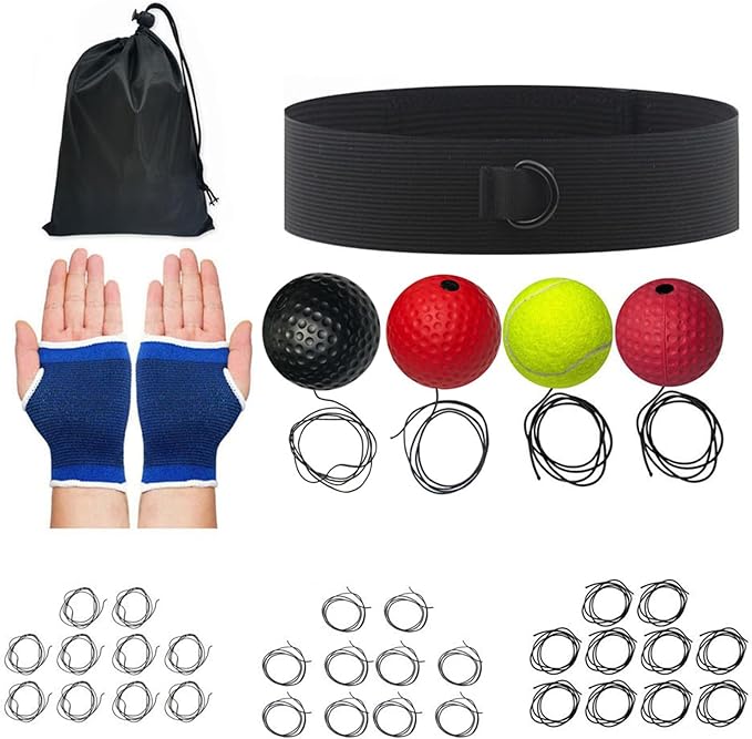 Boxing Reaction Ball Set, 6cm PU Foam Head-Mounted Balls for Reflex, Speed Training, Red Hard Ball, Tennis, Soft and Heavy Balls, Professional Use