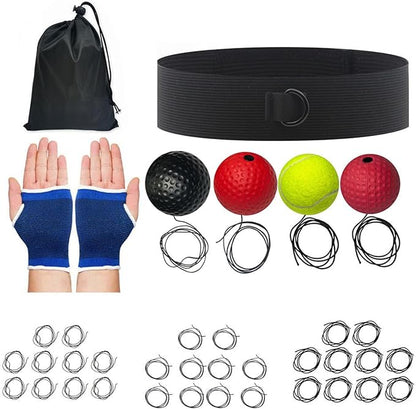 Boxing Reaction Ball Set, 6cm PU Foam Head-Mounted Balls for Reflex, Speed Training, Red Hard Ball, Tennis, Soft and Heavy Balls, Professional Use