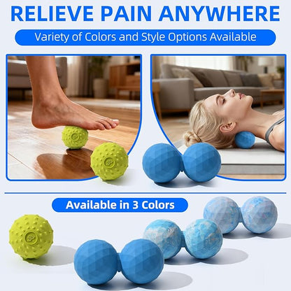 Peanut & Spiky Massage Ball Set, Double Lacrosse Peanut Roller + Firm Spiky Ball for Deep Tissue Myofascial Release, Trigger Point Therapy, Plantar Fasciitis & Muscle Recovery (Blue Mix White+Yellow)