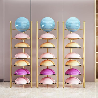 Balance Ball Half Rack 3/5/6/7 Tiers, Iron Half Exercise Balls Holder for Half Ball & Yoga Ball, Home Gym Studios Standing Half Ball Balance Trainer Shelf(Black,5 Layer - 51jin)