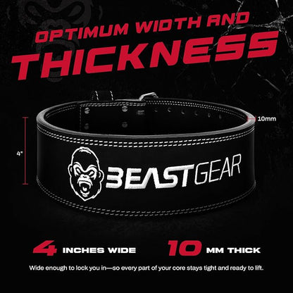Beast Gear Weight Lifting Belt - Leather Power Lifting Belt for Men，10mm Thick Weightlifting Belt for Deadlifts, Back Support Squats Belts for Powerlifting, Crossfit Gym Belt for Men Women