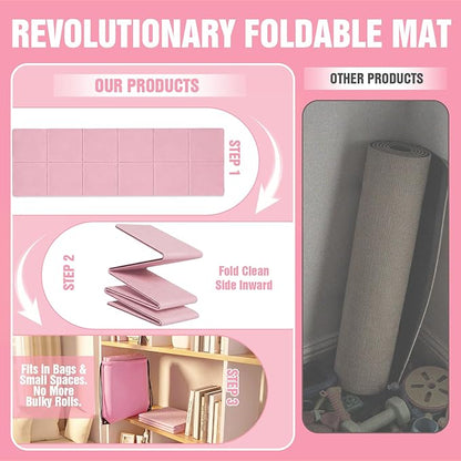 Pilates Kit with Foldable Yoga Mat, Portable Home Workout Pilates Equipment, Lightweight Pilates Set for Travel & Small Spaces,14.5" Pilates Ring and Ball, Resistance Bands & Core Sliders, Pink