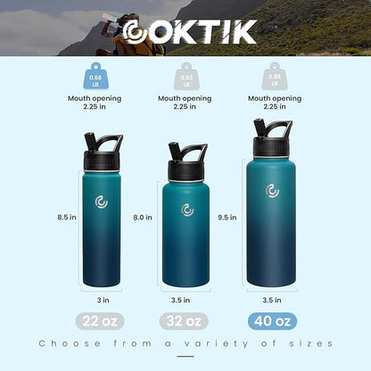 COKTIK 40oz Sports Water Bottle, Stainless Steel Water Bottle for Insulated, Reusable Travel Bottle, With Straw, With Handle Grip for Easy Carrying, Suitable for Cycling, Outdoor Vacations(Dark Night)