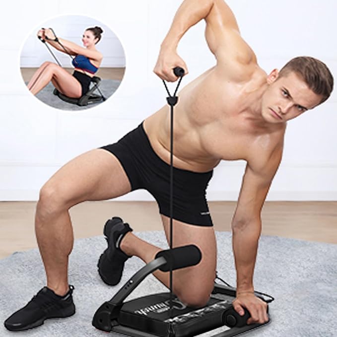 Ab Machine Ab Workout Equipment Sit Up Machine & Exercise Equipment Ab Crunch Machine for Stomach Workout Ab Core Trainer Abdominal Machine for Home Gym with Resistance Bands
