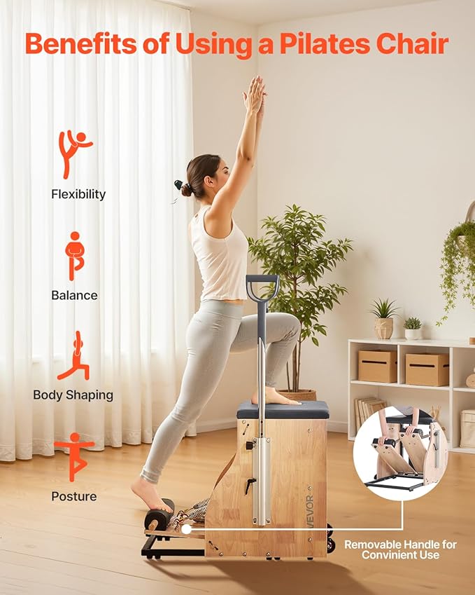 VEVOR Pilates Reformer Accessories for Home Gym, Include Reformer Box/Chair/Spine Corrector/Wall Mounted Machine/Jump Board/Foldable & Dual Resistance Springs