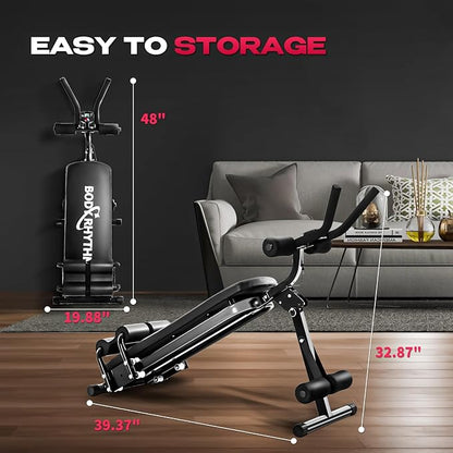 BODY RHYTHM Ab Workout Machine with LCD Monitor for Home Gym,Foldable Sit-Up Bench, Full Body Exercise Equipment for Leg,Thighs,Buttocks,Rodeo,Sit-up Exercise.