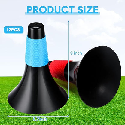 Tuanse 12 Pack Agility Training Sport Cones 9 Inch Flexible Marker Cones with Carry Bag Plastic Soccer Basketball Training Equipment for Indoor Outdoor Speed Grab Drills (Black)