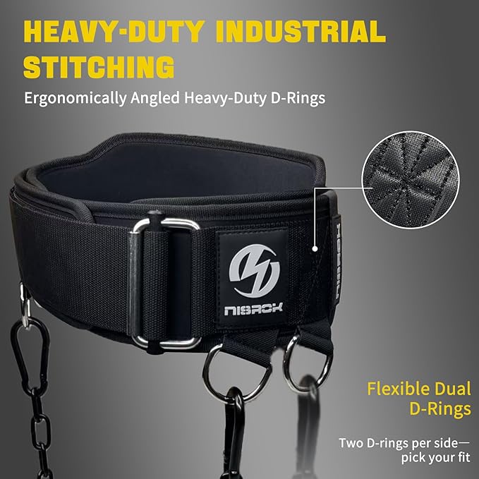 2-in-1 Weightlifting Belt & Dip Belt with 41 IN Steel Chain, Double-Layer Design, Powerlifting Gym Belt for Pull Up, Squat, Deadlifts & Added Weight Training, Unisex for Men & Women
