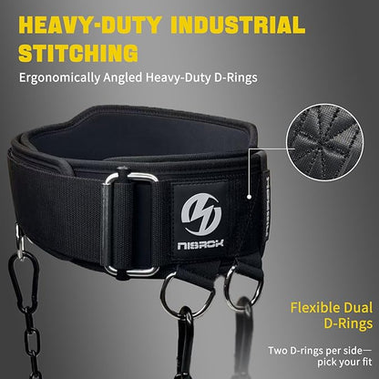 2-in-1 Weightlifting Belt & Dip Belt with 41 IN Steel Chain, Double-Layer Design, Powerlifting Gym Belt for Pull Up, Squat, Deadlifts & Added Weight Training, Unisex for Men & Women