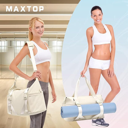MAXTOP Women's Gym Yoga Duffle Bag with Shoe Pouch,Multi-Purpose Overnight Travel Bag for Gym,Work, Dance, Sports