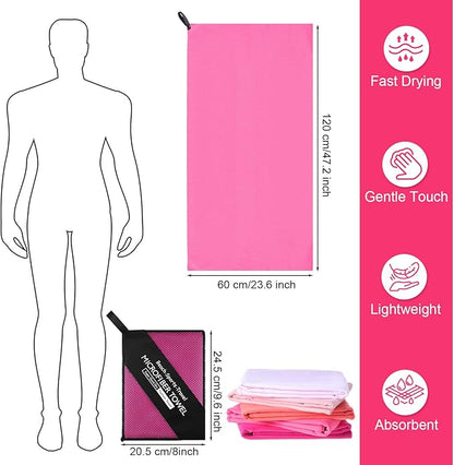 Tudomro 5 Pcs Microfiber Gym Towels Quick Dry Camping Towel for Women Men Gym Sweat Sports Towel for Yoga Tennis Running Swimming Exercise Working Out(Pink,23.6 x 47.2 '')