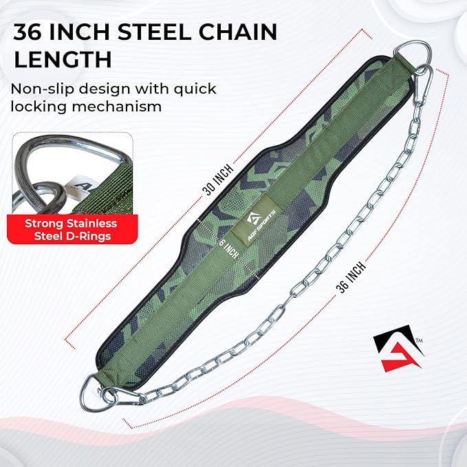 AQF Dip Belt for Weightlifting - Weight Belt with 36" Heavy Duty Steel Chain - Neoprene Padded Back Support Gym Lifting Belt for Powerlifting, Bodybuilding, Squat, Fitness & Pull up Training
