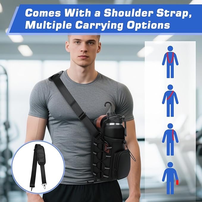 Magnetic Gym Bag for Men and Women, Magnetic Water Bottle Holder with Shoulder Strap, Small Gym Pouch for Sports, Work,Travel, Fitness(Black)