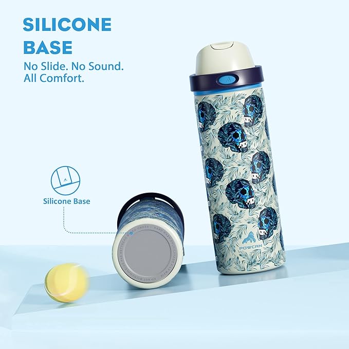 POWCAN 24 oz Insulated Skull Water Bottle: Push-Button Spout & Quick-Flip Straw, Leakproof, Car Cupholder Friendly, Insulated Flask with Straw and Handle for Fitness, Trip, Gift (Frost Revenant)