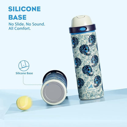POWCAN 24 oz Insulated Skull Water Bottle: Push-Button Spout & Quick-Flip Straw, Leakproof, Car Cupholder Friendly, Insulated Flask with Straw and Handle for Fitness, Trip, Gift (Frost Revenant)