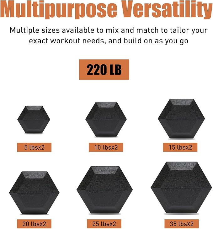Rubber Hex Dumbbells with Storage Rack 350/450/550 LBS - Free Dumbbell Weight Set for Home Gym Equipment Exercise & Fitness Dumbbells for Strength Training