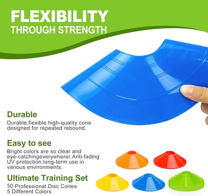 Ashsajkd(Set of 25/50/100 - Agility Soccer Cones with Carry Bag and for ， Football Cones for TrainingFootball, Basketball, Coaching, Agility Cones for Indoor and Outdoor Games