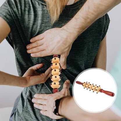 ibasenice Wooden Belly Roller Massager Spiked Five-roll Design, Portable Multipurpose Body Relaxing Fitness Roller for Muscle Massage and Pressure Point Therapy