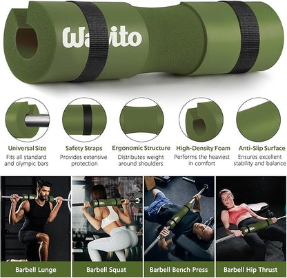 WALITO 8Pcs Barbell Pad Set for Hip Thrust - Squat Pad,Gym Accessories for Women with Bar Bad,Bench Press, with Gym Ankle Straps,Resistance Bands for Working Out,Lifting Strap,Carry Bag